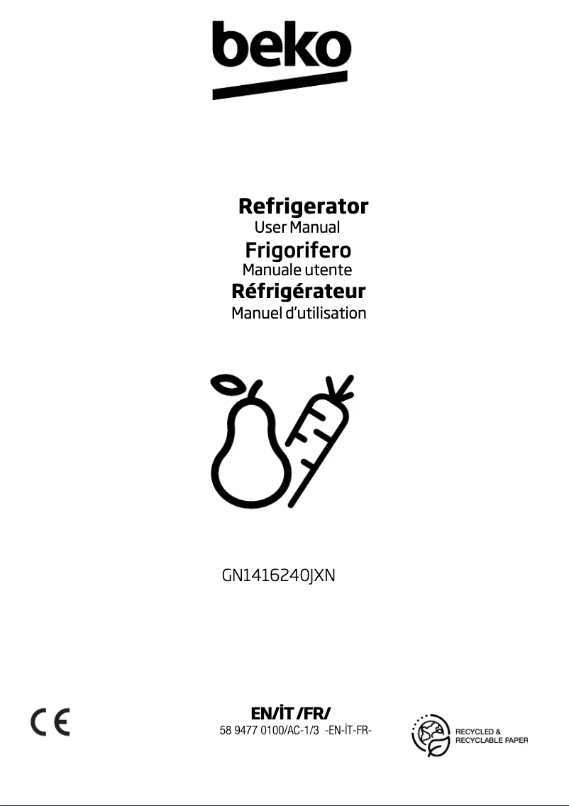 Page 1 de la notice Manuel utilisateur Beko GN1416240JXN