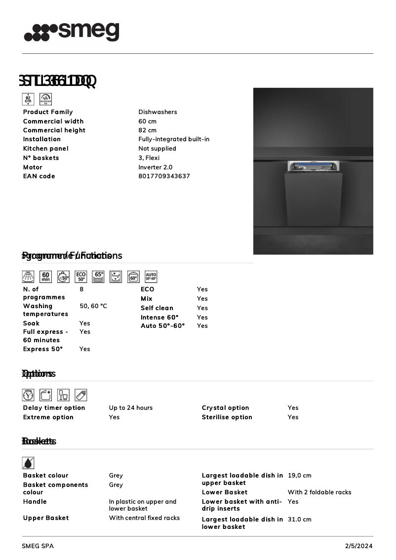 Page 1 de la notice Fiche technique Smeg STL361DQ