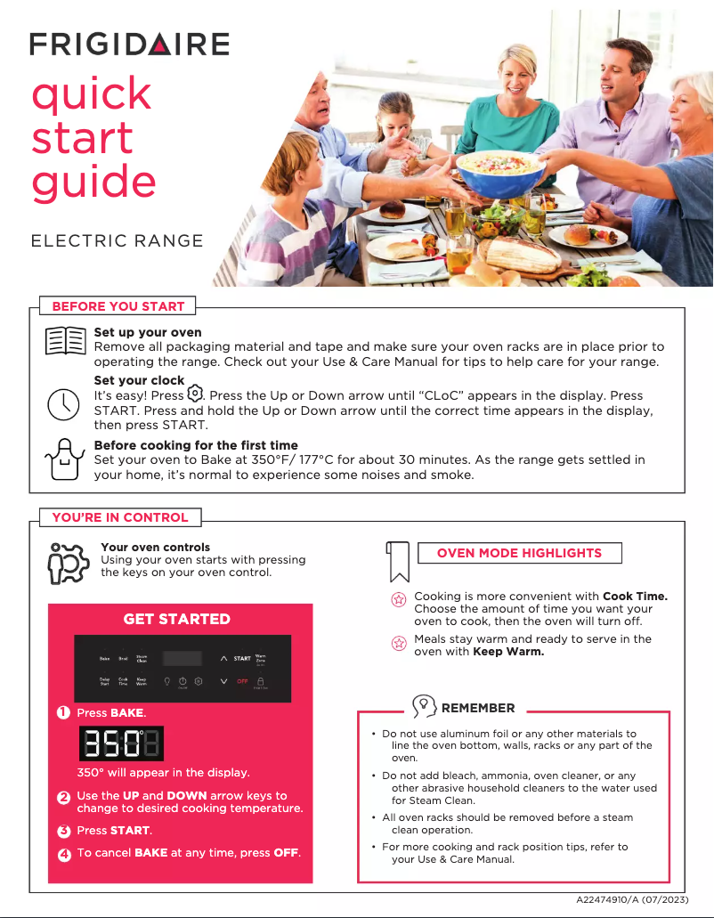 Página 1 del manual Guía de inicio rápido Frigidaire FCRE3062AW