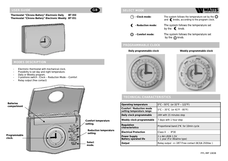 Page n°1 - Manuel utilisateur Watts Chrono Battery BT 051