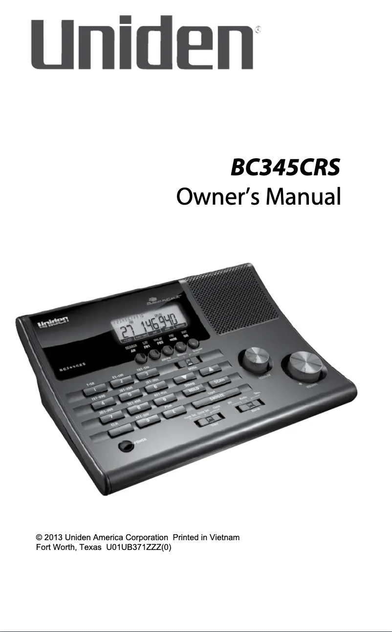Page 1 de la notice Manuel utilisateur Uniden BC345CRS