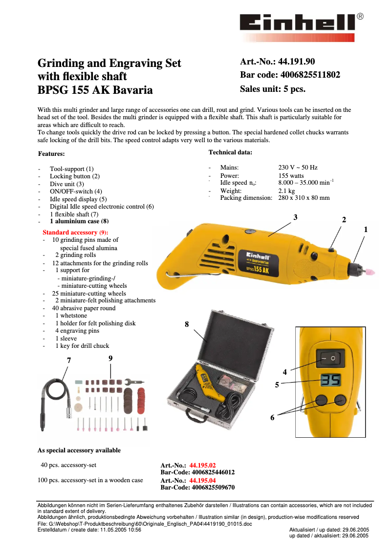 Page 1 de la notice Manuel utilisateur Bavaria by Einhell BPSG 155 AK
