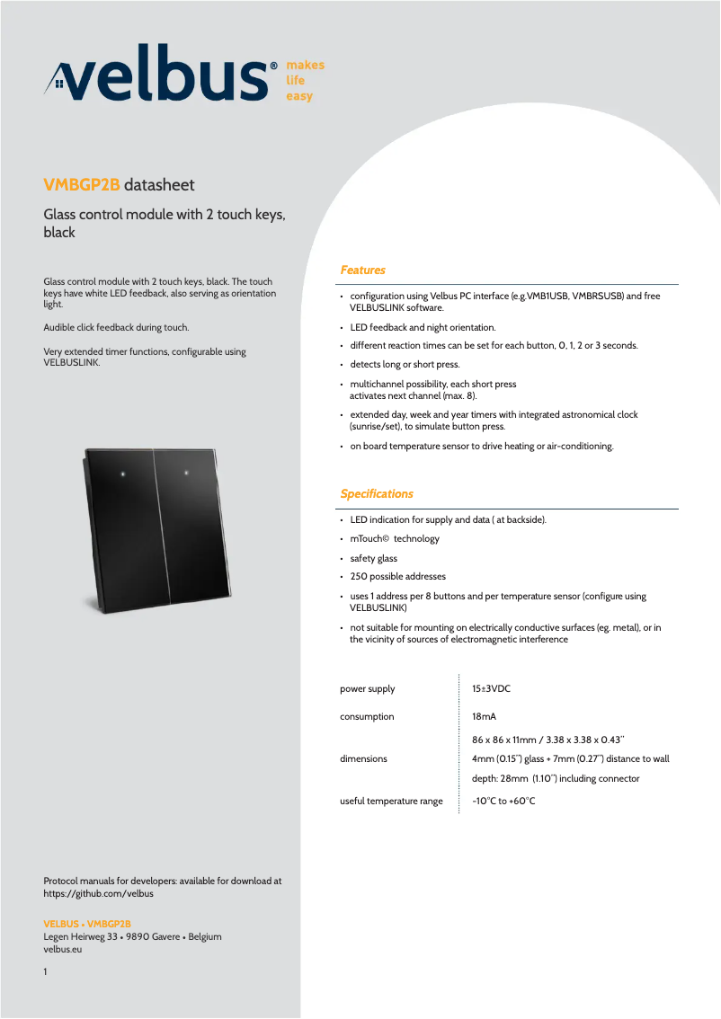 Page n°1 - Fiche technique Velbus VMBGP2B