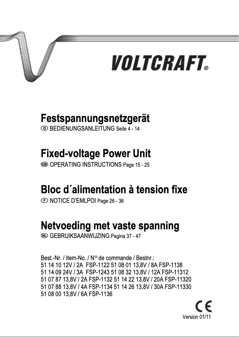 Page 1 de la notice Manuel utilisateur Voltcraft FSP-11320