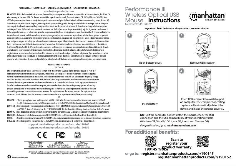 Page 1 de la notice Manuel utilisateur Manhattan 190152