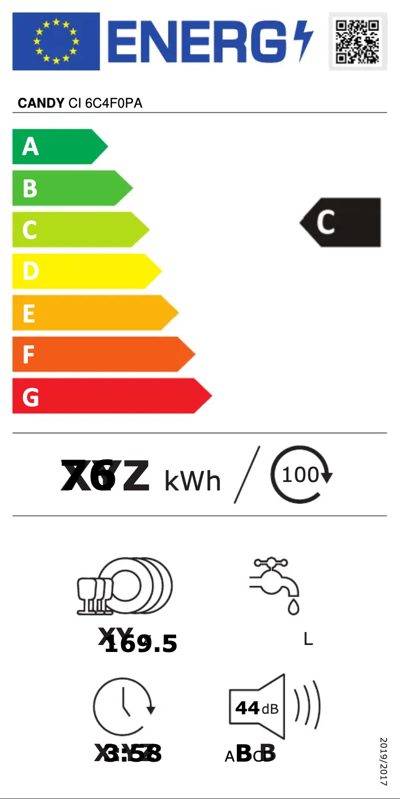 Page n°1 - Label énergétique Candy CI 6C4F0PA