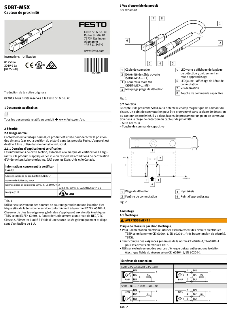 Page 1 de la notice Manuel utilisateur Festo SDBT-MSX-1L-PU-E-0.3-N-M8