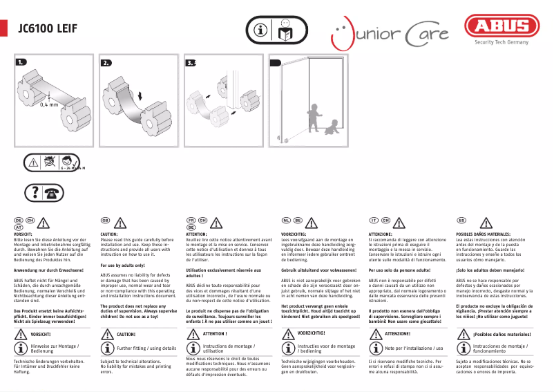 Page 1 de la notice Instructions / montage Abus LEIF JC6100A