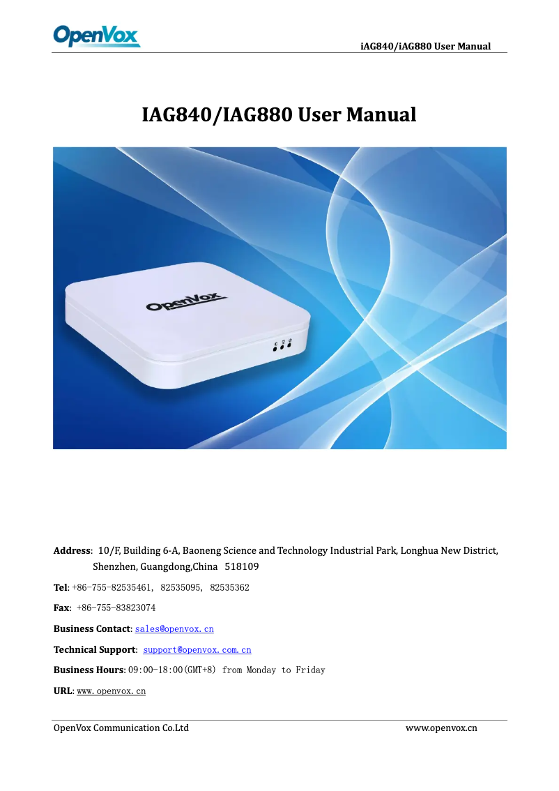 Image de la première page du manuel de l'appareil iAG840