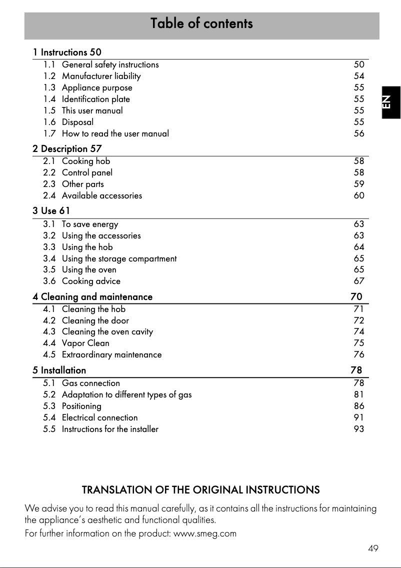 Page n°1 - Fiche technique Smeg B901GMXI9