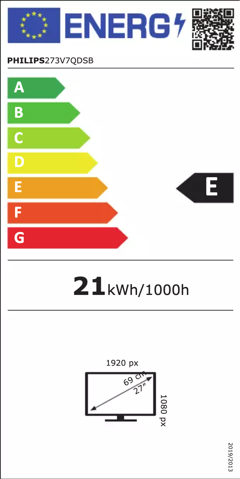 Page n°1 - Label énergétique Philips V Line 273V7QDSB