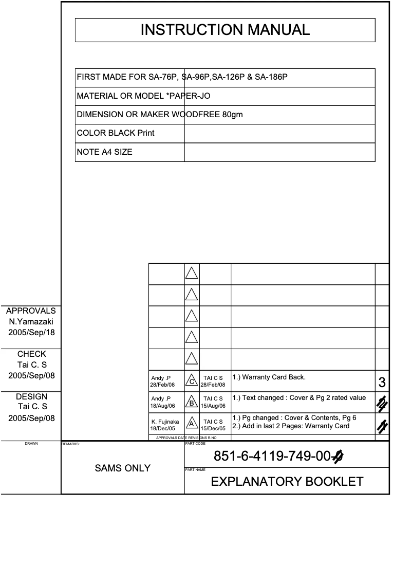 Page 1 de la notice Manuel utilisateur Sanyo SA-76P