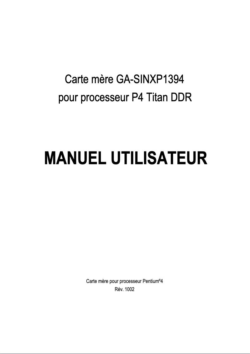 Page 1 de la notice Manuel utilisateur Gigabyte GA-SINXP1394