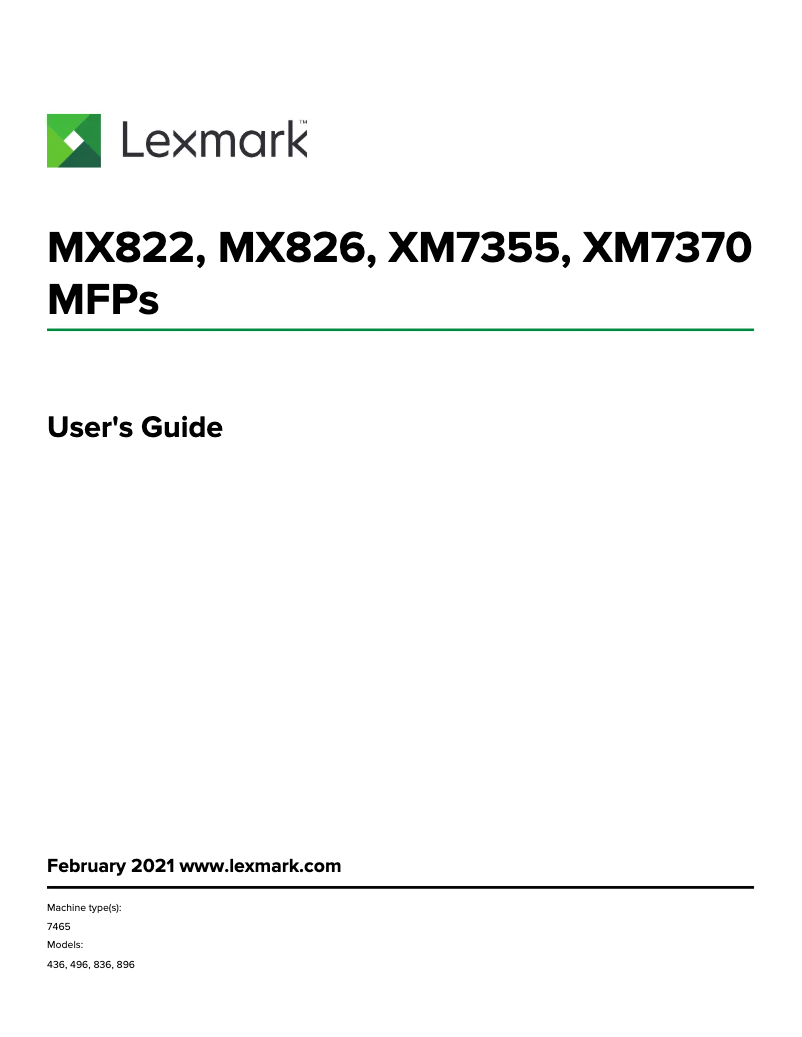 Page 1 de la notice Manuel utilisateur Lexmark MX826adxe