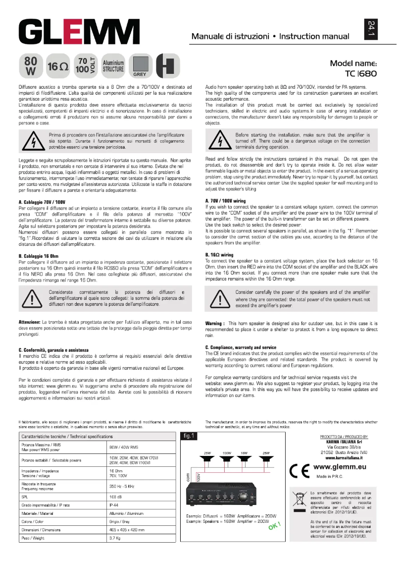 Page 1 de la notice Manuel utilisateur Glemm TC 1680
