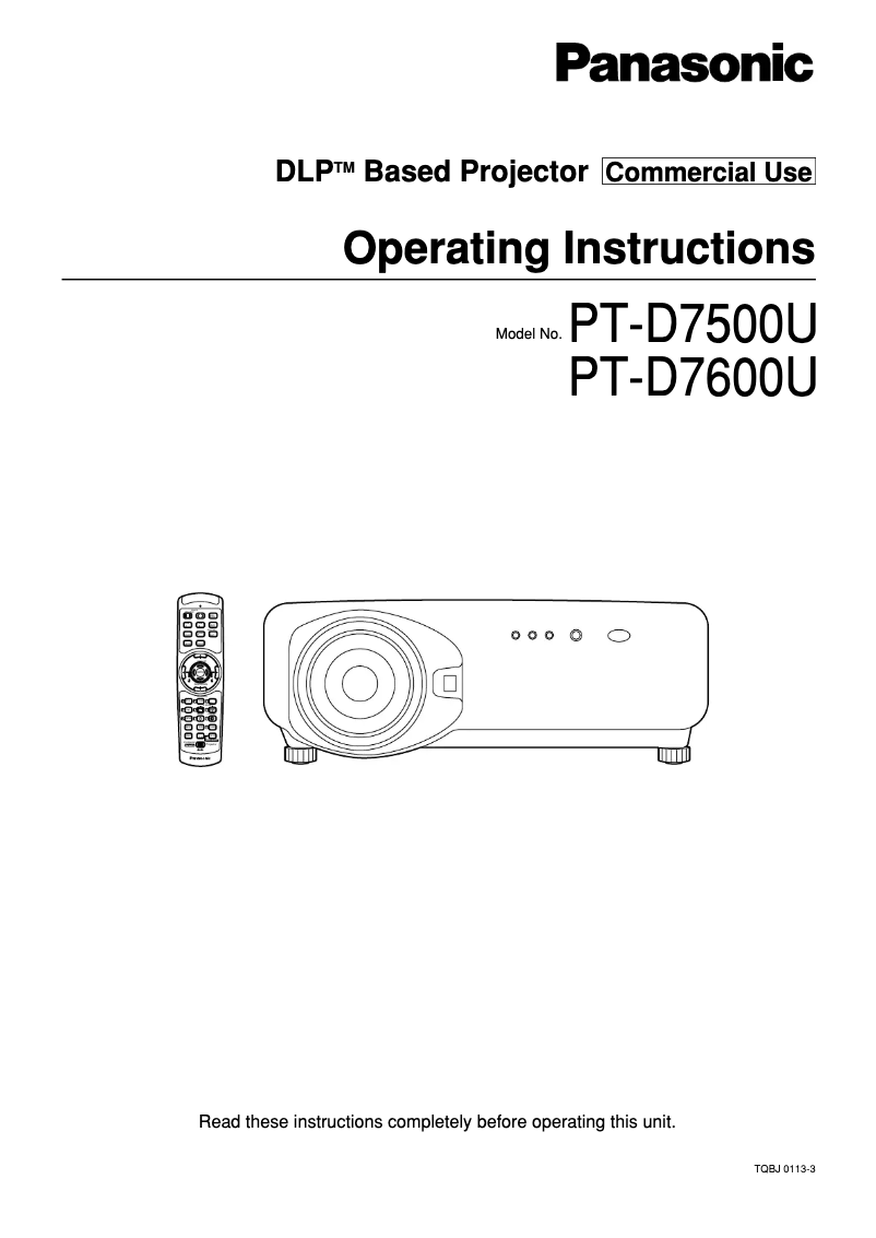 Page 1 of the manual User Manual Panasonic PT-D7500