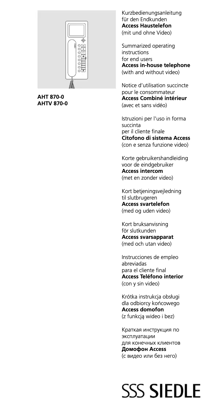 Page 1 de la notice Manuel utilisateur Siedle AHT 870-0