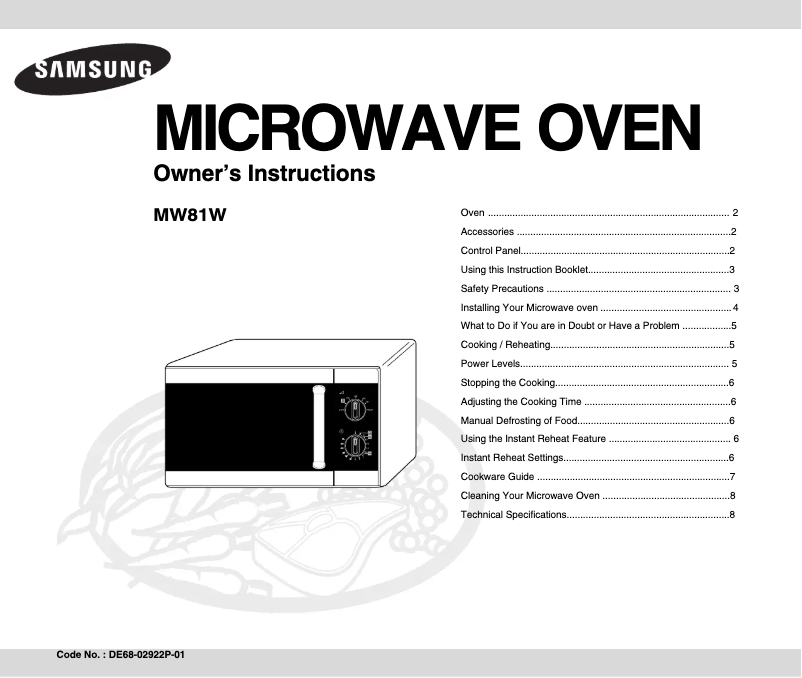 Page 1 de la notice Manuel utilisateur Samsung MW81W