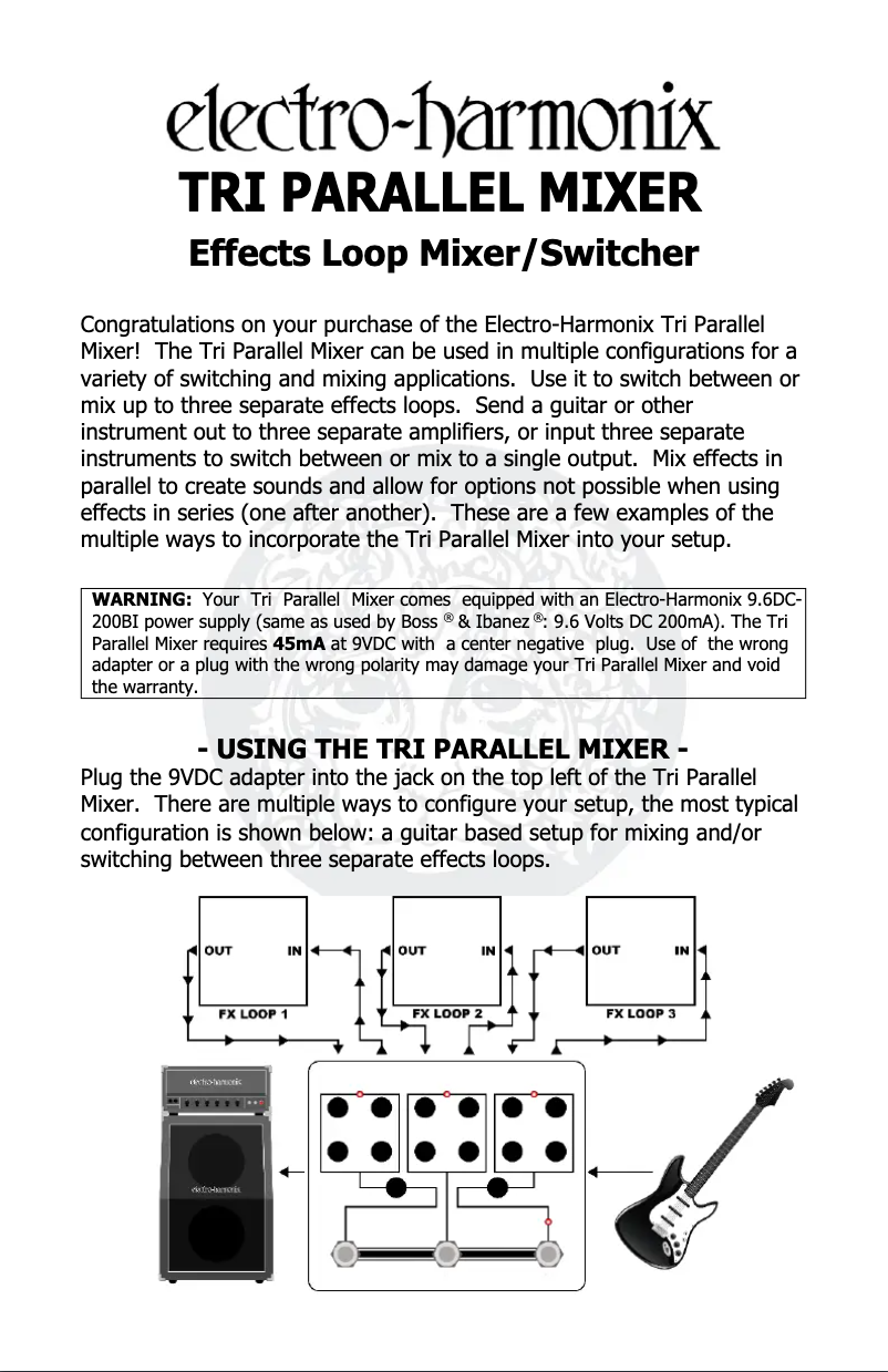 Page 1 de la notice Manuel utilisateur Electro Harmonix Tri Parallel