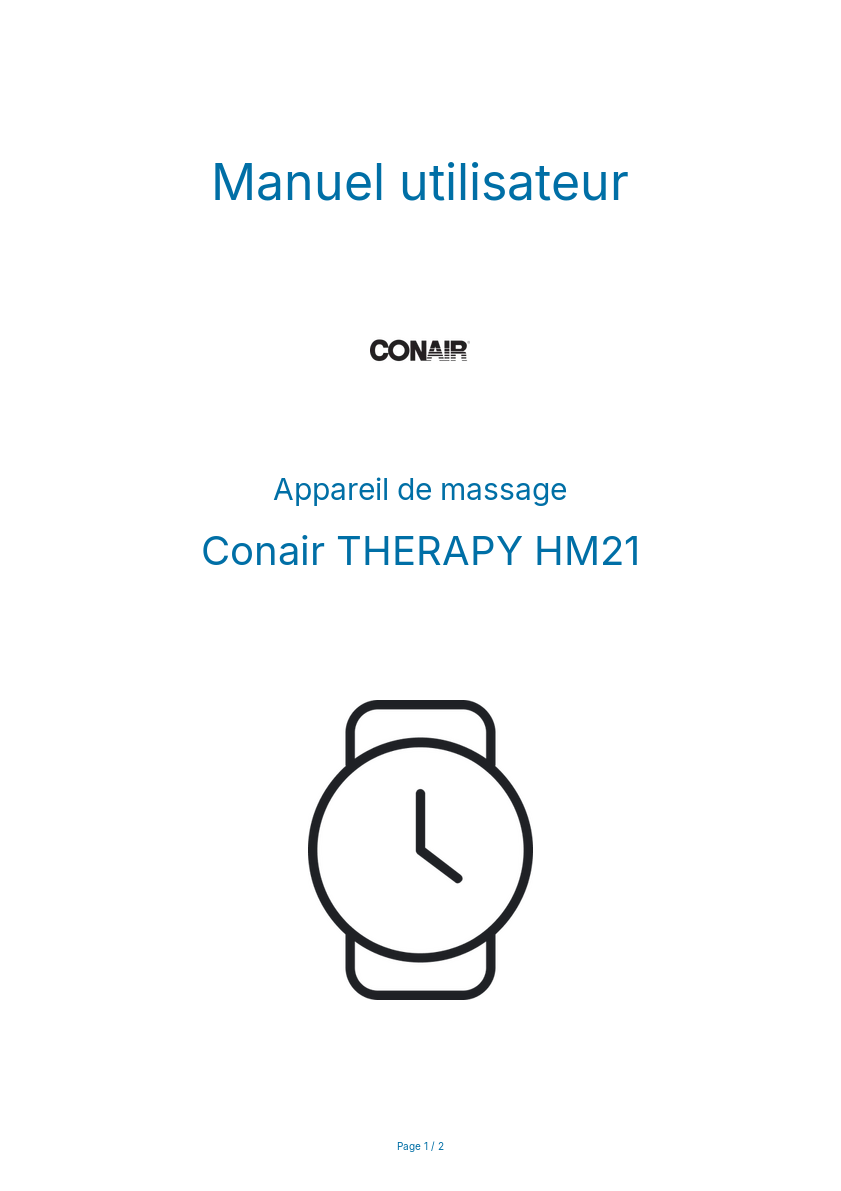 Page n°1 - Manuel utilisateur Conair THERAPY HM21