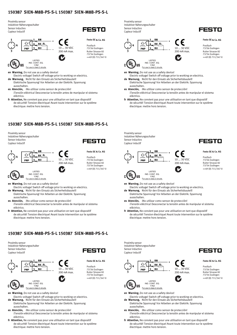 Page n°1 - Manuel utilisateur Festo SIEN-M8B-PS-S-L