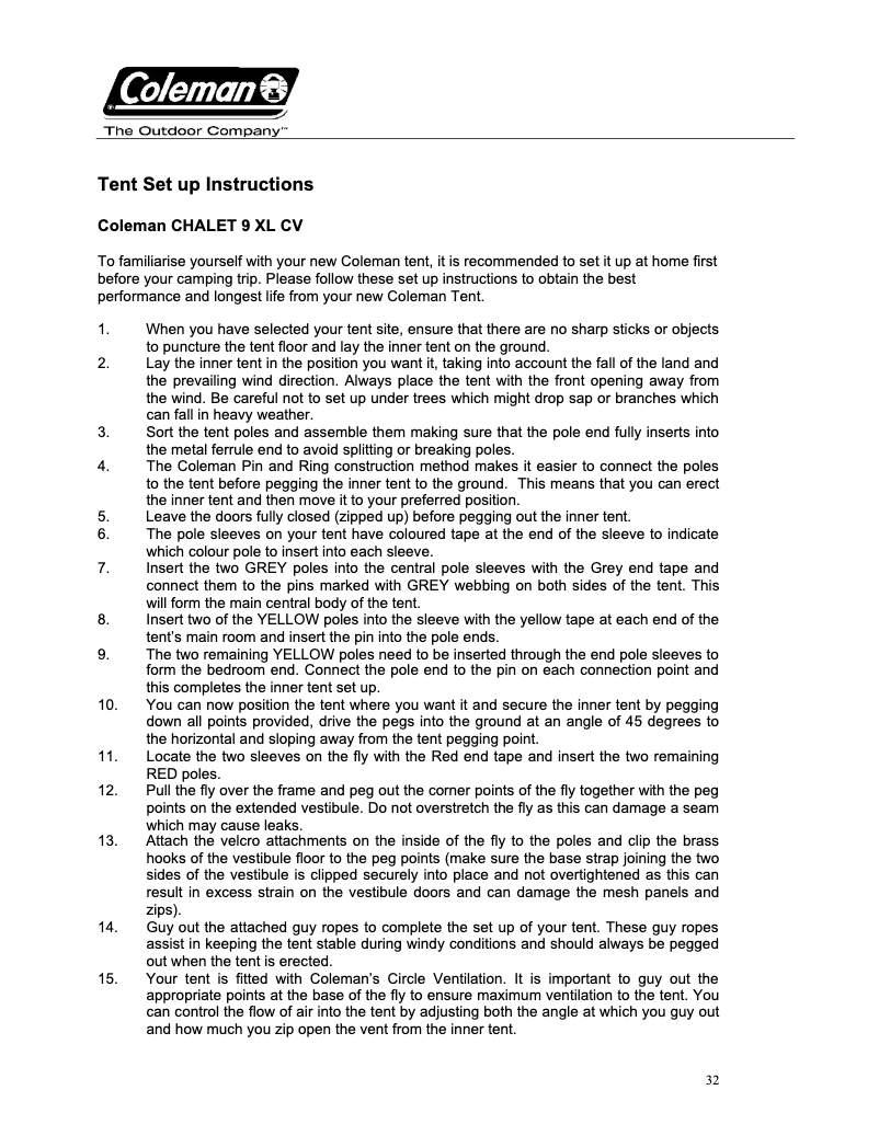 Page 1 de la notice Manuel utilisateur Coleman Chalet 9 CV