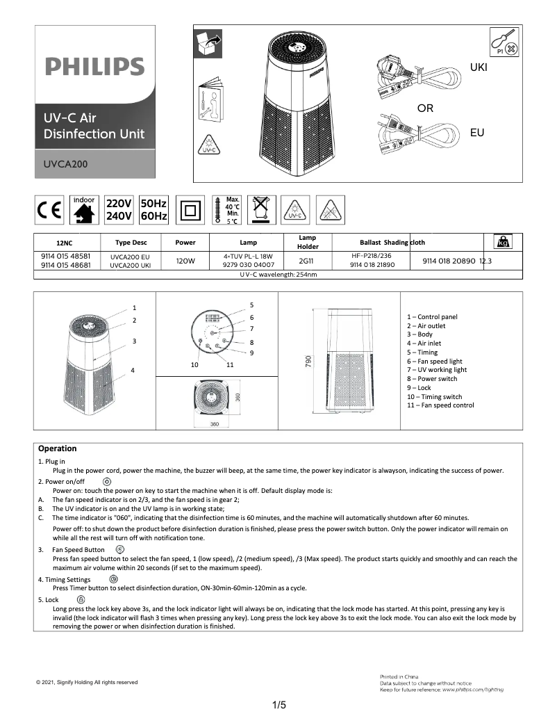 Image de la première page du manuel de l'appareil UVCA200