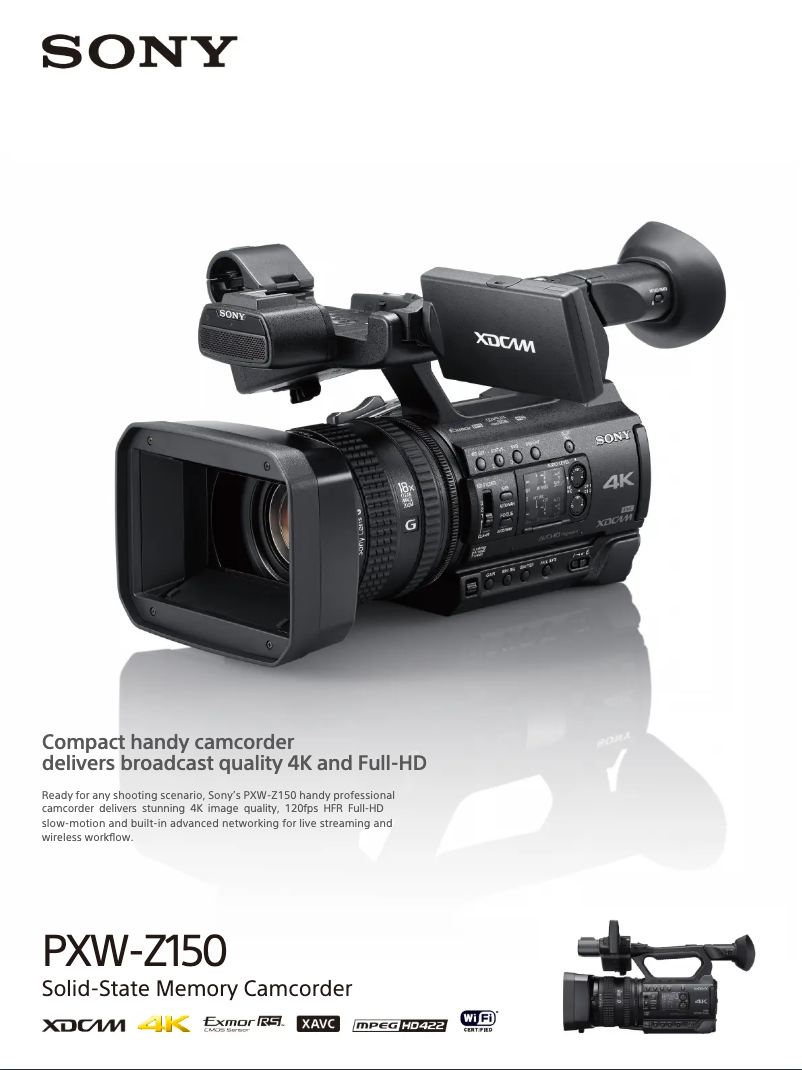 Page 1 de la notice Fiche technique Sony PXW-Z150