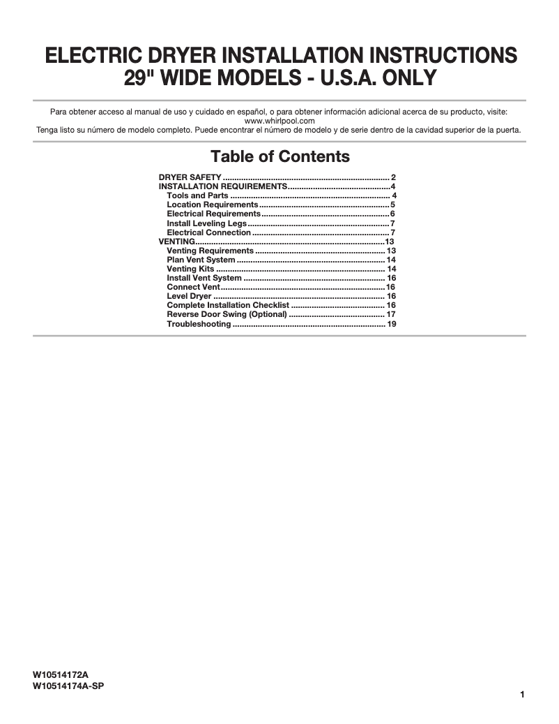 Page n°1 - Guide d'installation Amana YNED4655EW