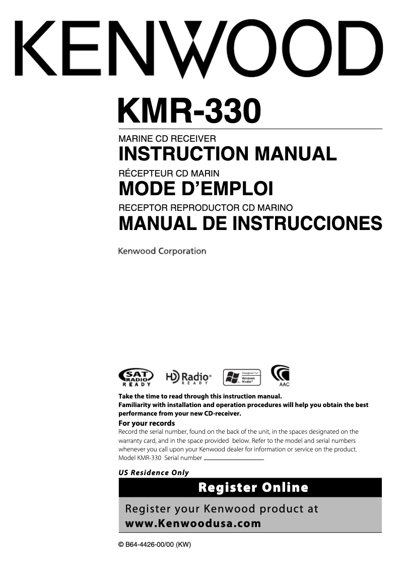 Page n°1 - Manuel utilisateur Kenwood KMR-330