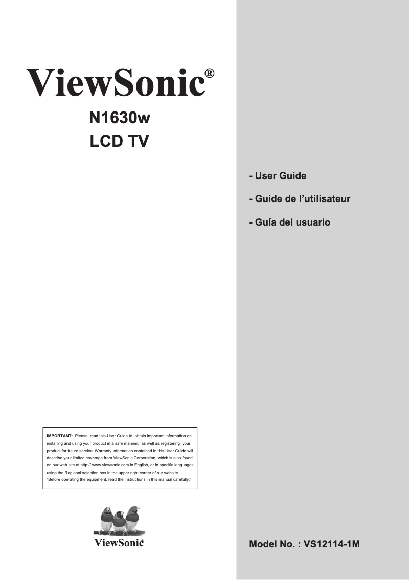 Page 1 de la notice Manuel utilisateur Viewsonic N1630w