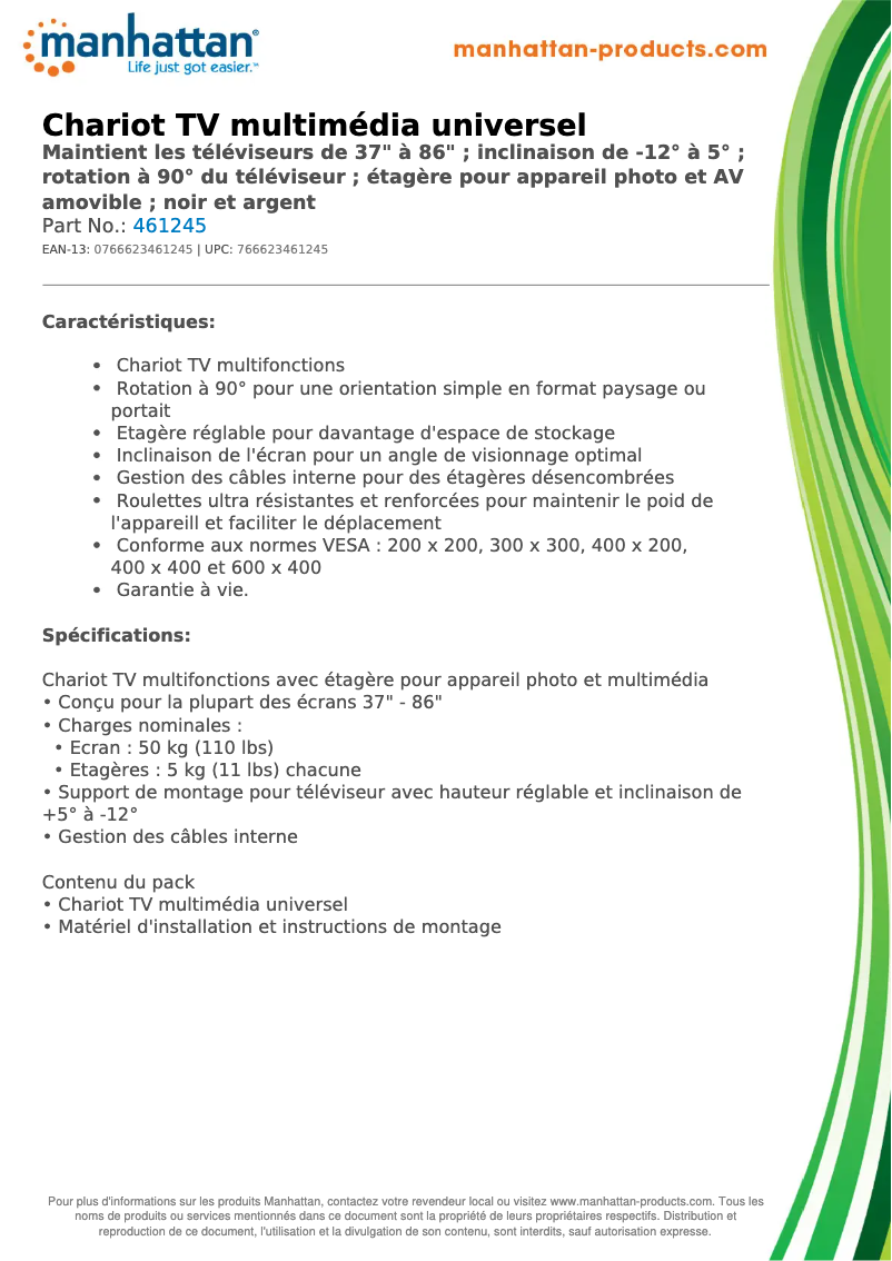 Page 1 de la notice Fiche technique Manhattan 461245