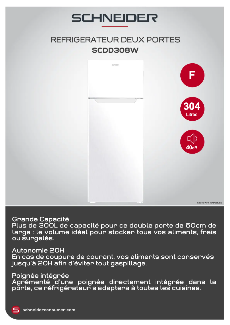 Page 1 de la notice Fiche technique Schneider SCDD308W