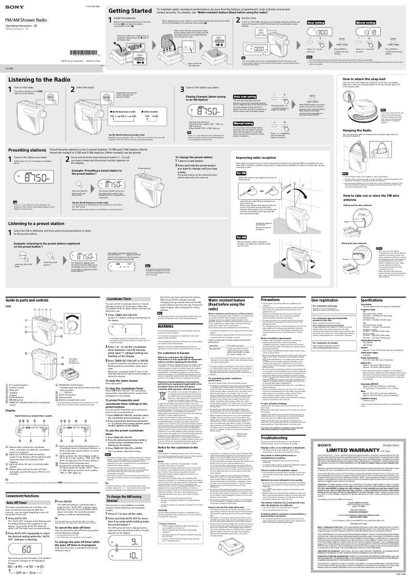 Image de la première page du manuel de l'appareil ICF-S80