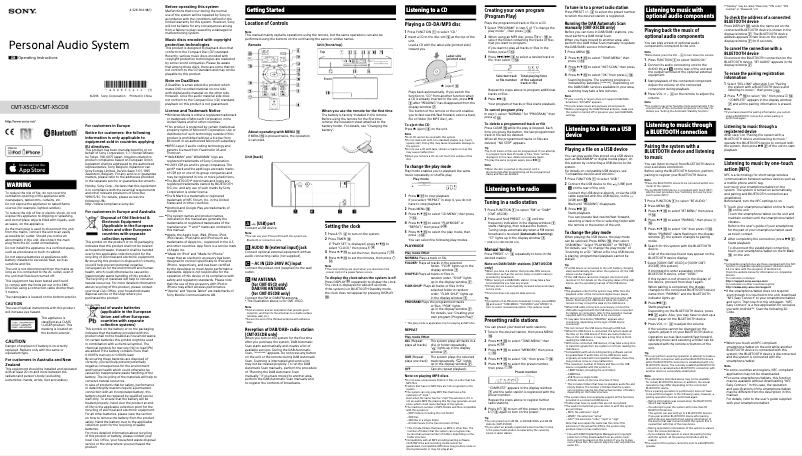 Page 1 de la notice Manuel utilisateur Sony CMT-X5