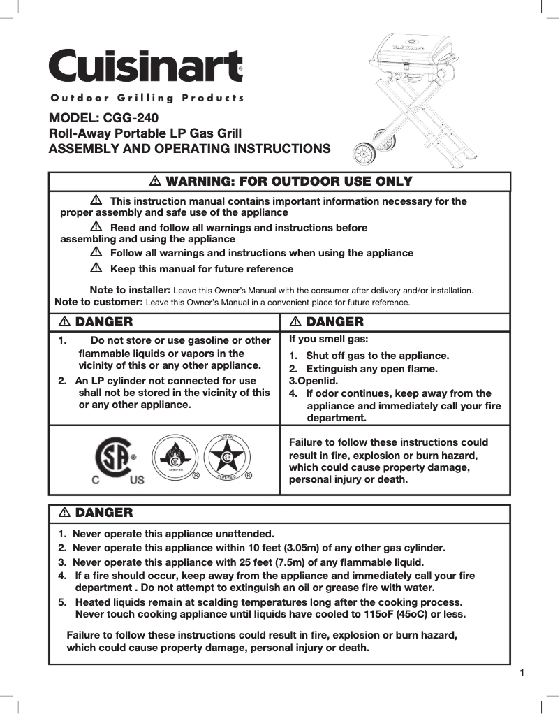 Page 1 de la notice Manuel utilisateur Cuisinart CGG-240