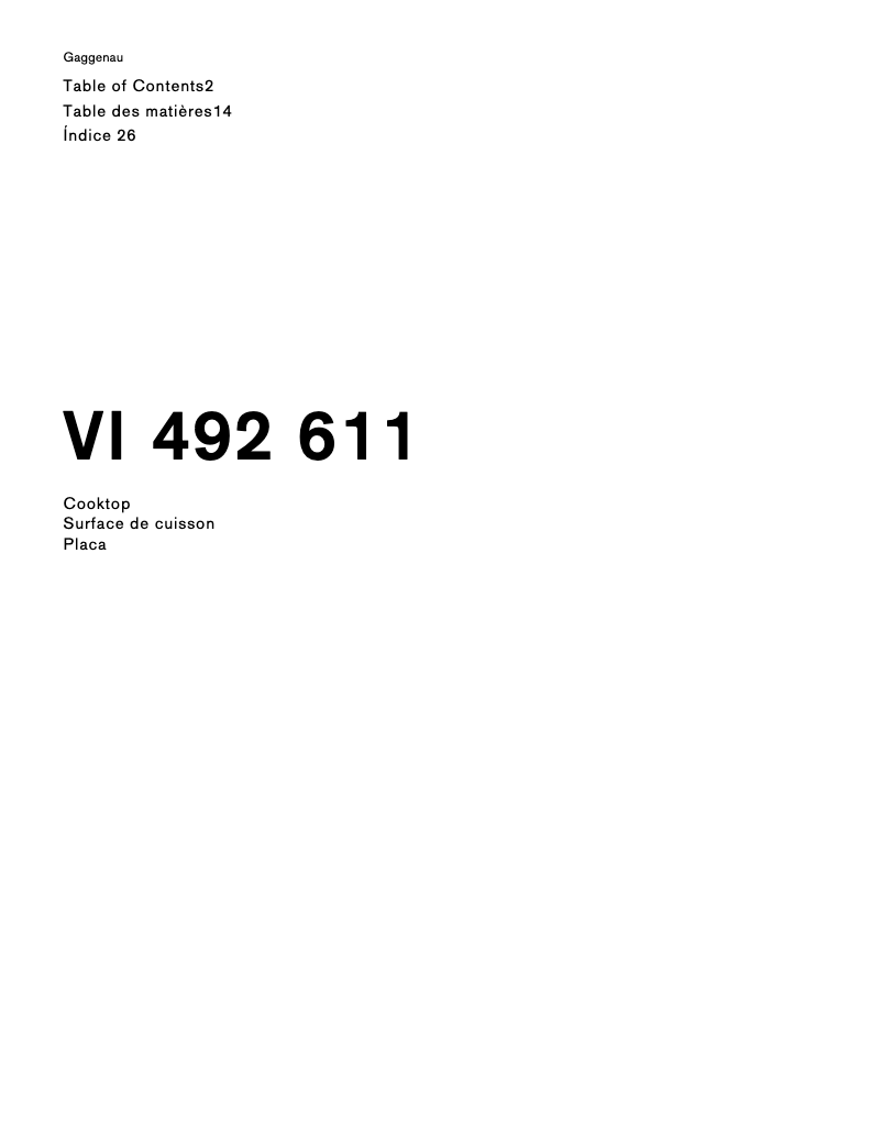 Page n°1 - Guide d'installation Gaggenau VI492611