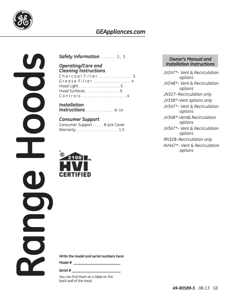 Page 1 de la notice Mode d'emploi GE JV248PSS