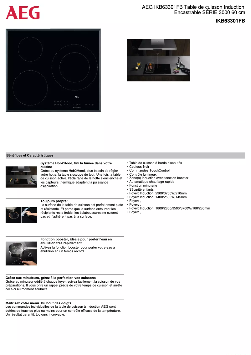 Page n°1 - Fiche technique AEG IKB63301FB