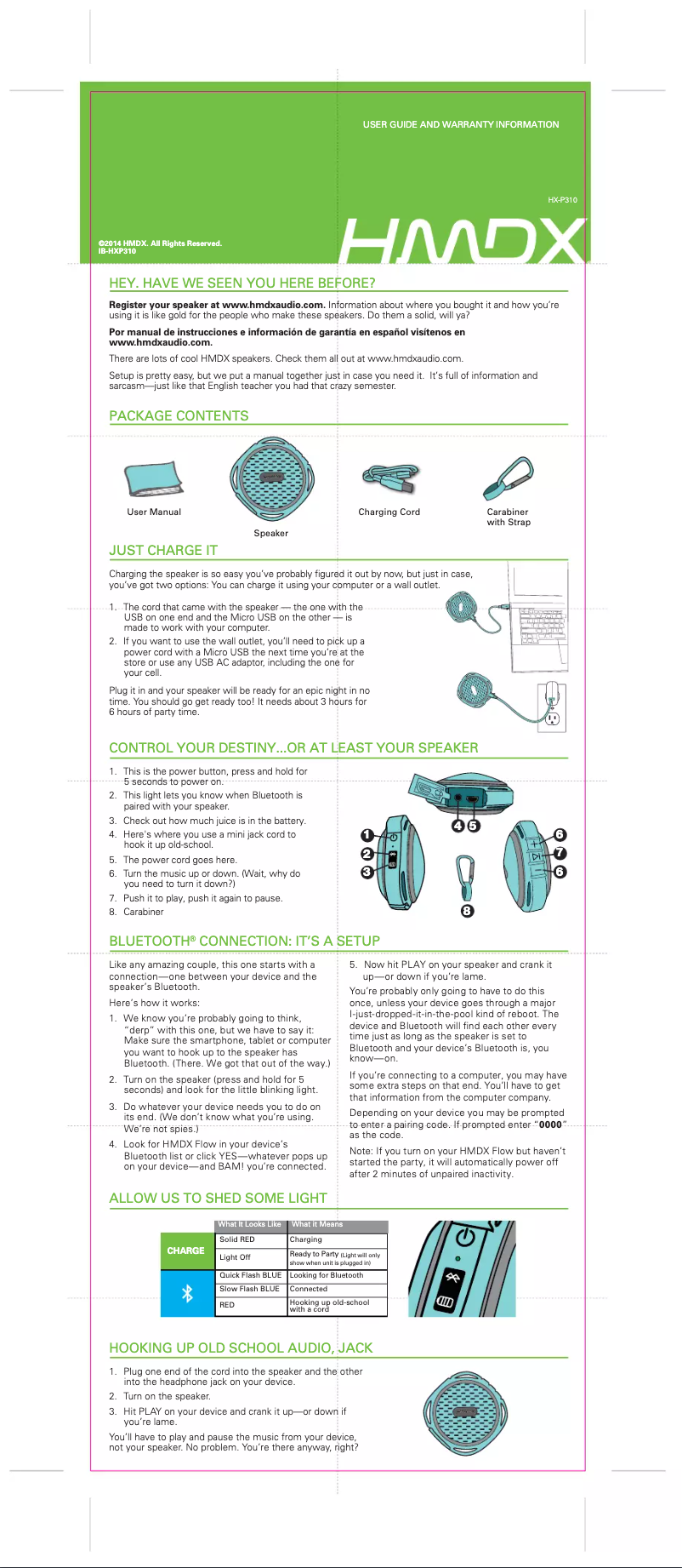 Page n°1 - Manuel utilisateur HMDX HX-P310