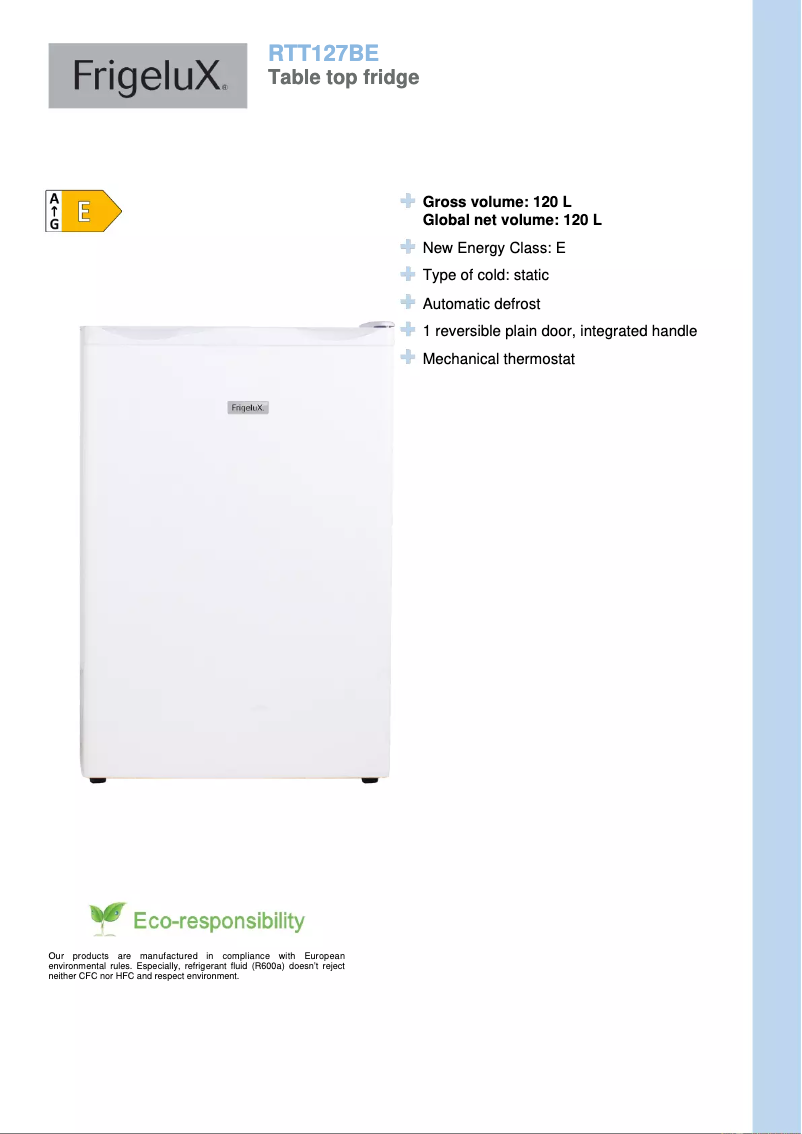 Image de la première page du manuel de l'appareil RTT127BE