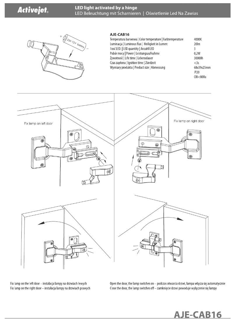 Page 1 de la notice Manuel utilisateur ActiveJet Activejet AJE-CAB16