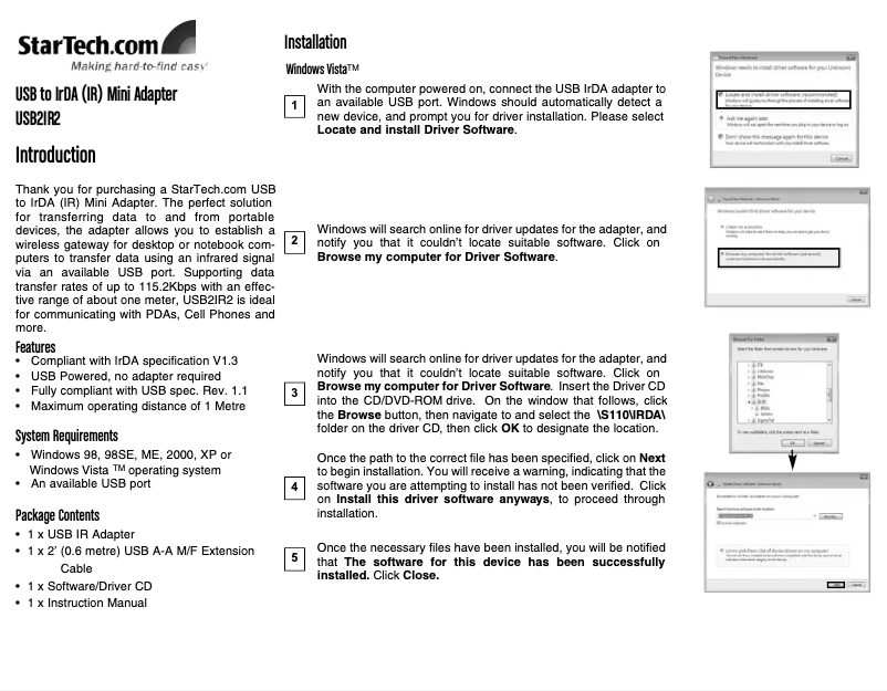 Page 1 de la notice Manuel utilisateur StarTech.com USB2IR2