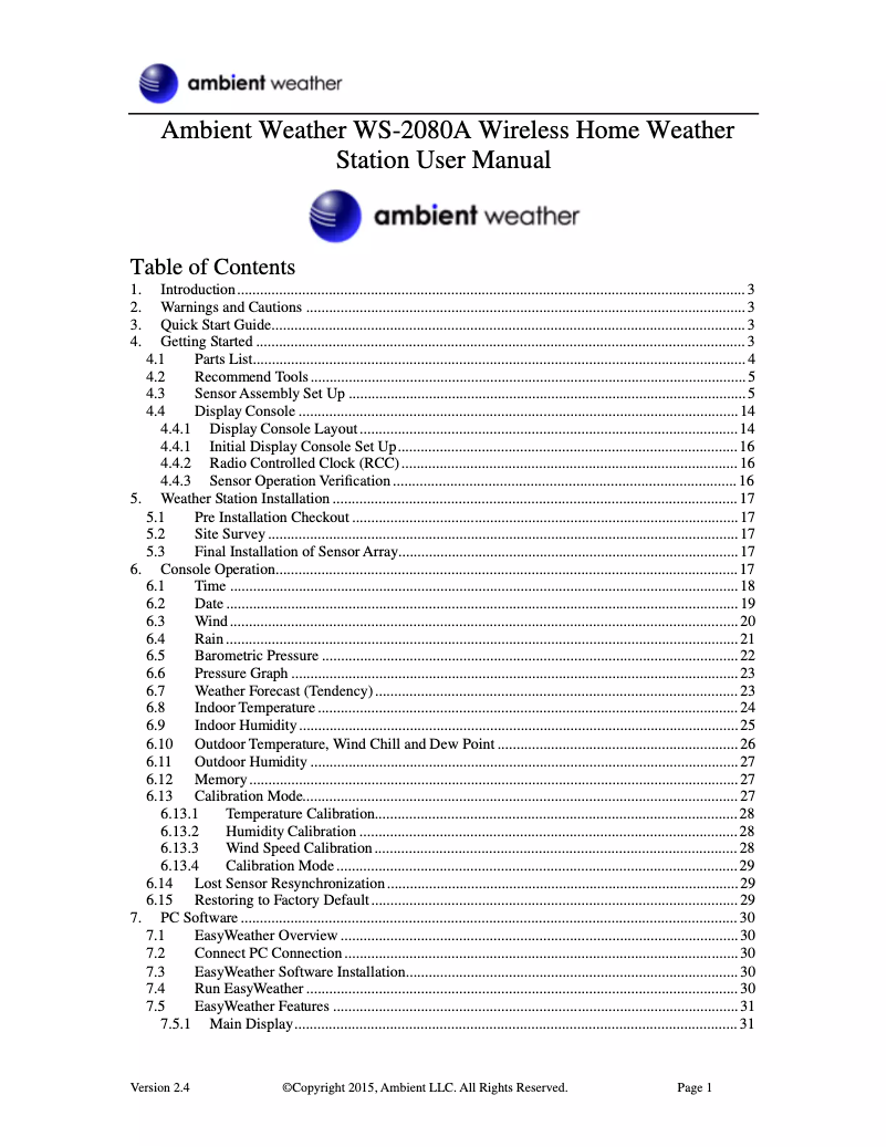 Image de la première page du manuel de l'appareil WS-2080A