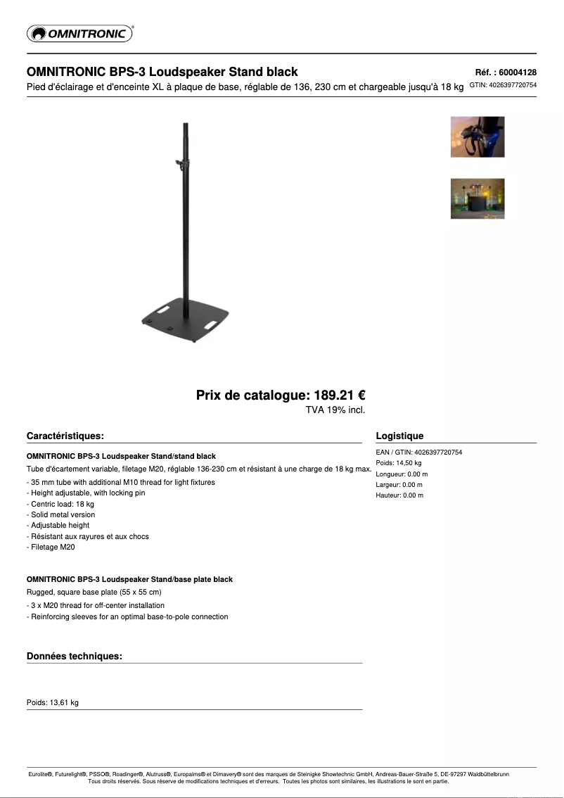 Page n°1 - Fiche technique Omnitronic BPS-3