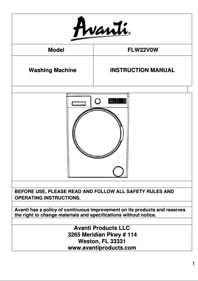 Page 1 de la notice Manuel utilisateur Avanti FLW22V0W