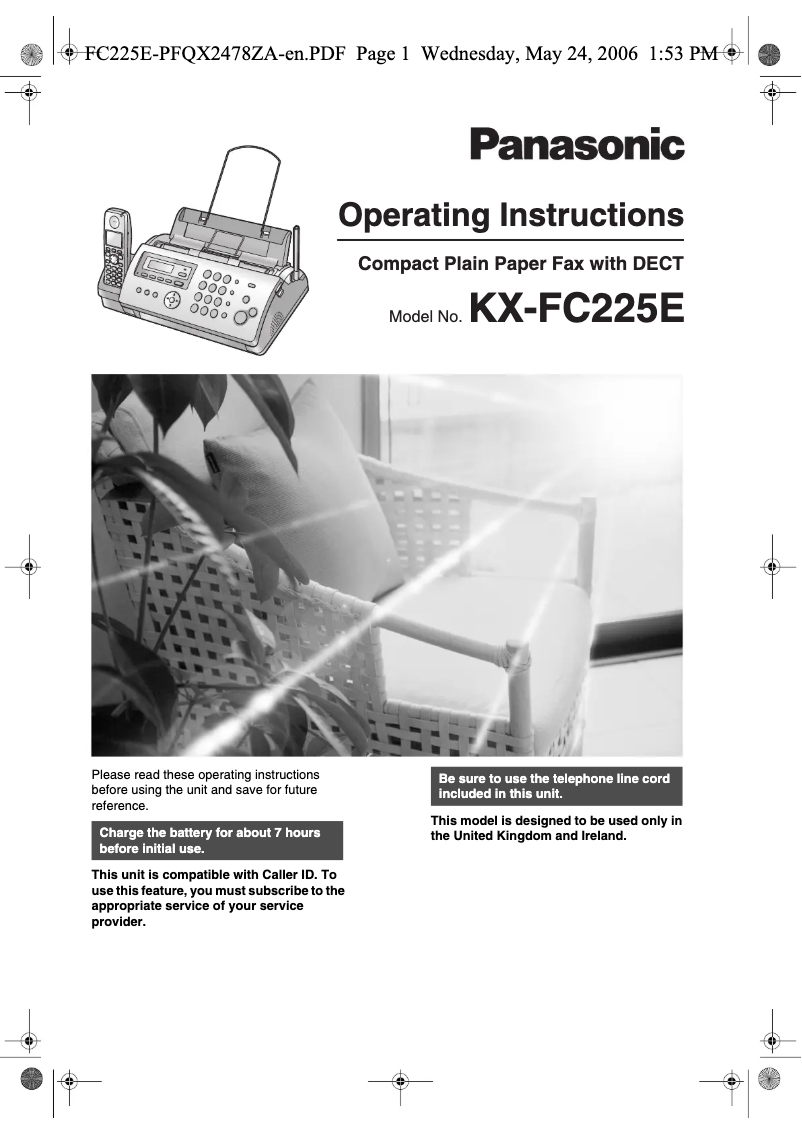 Page 1 de la notice Manuel utilisateur Panasonic KX-FC225E