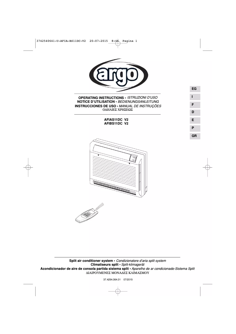 Page n°1 - Manuel utilisateur ARGO AFIAS11DC V2