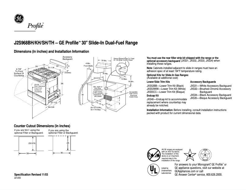 Image de la première page du manuel de l'appareil Profile J2S968KHCC