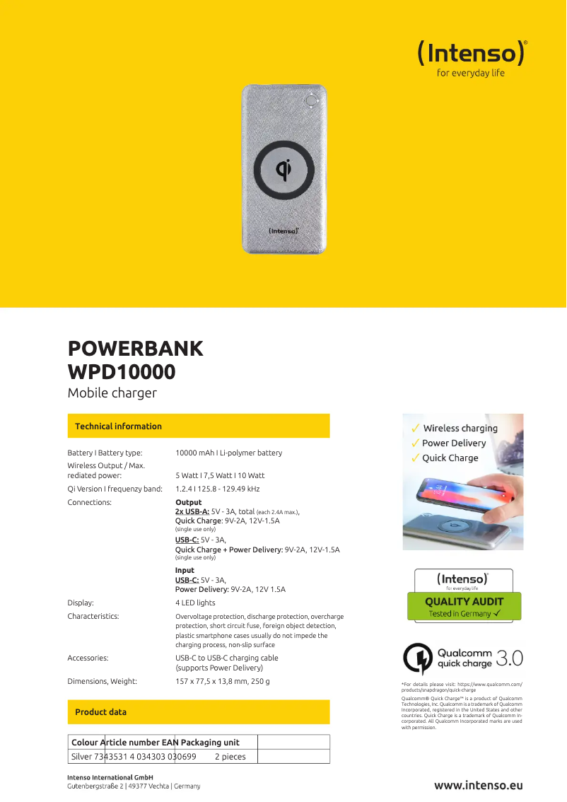 Page n°1 - Fiche technique Intenso WPD10000